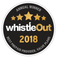 Award logo for Annual Winner Whistle Out 2018 for Best Prepaid Provider and Value Plans